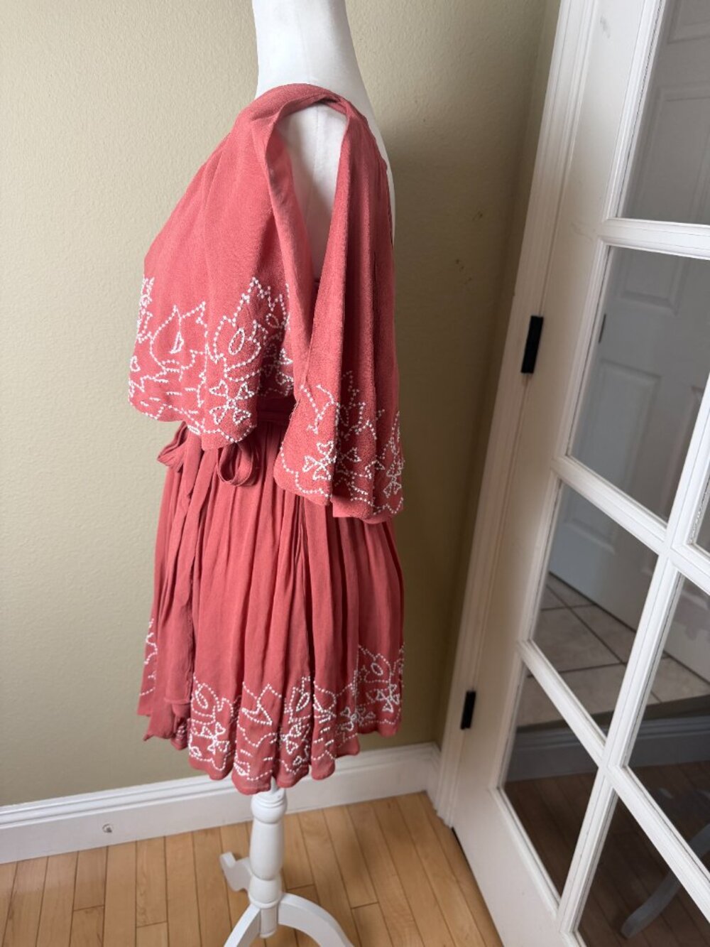 Free People Sylvia Dusty Rose Embroidered Wrap Dress Ruffle Size Small - Picture 4 of 12